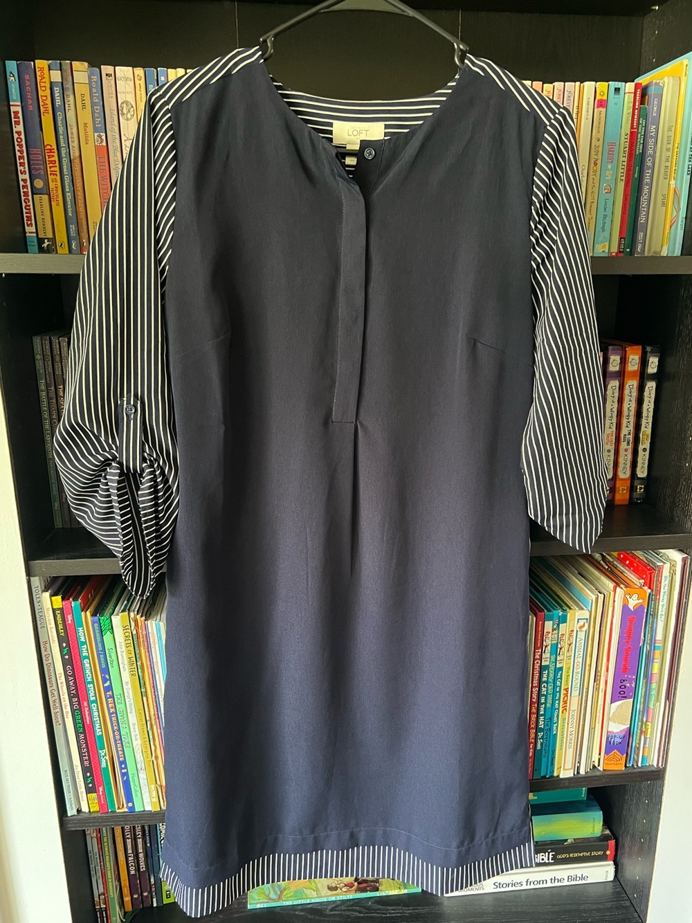 LOFT Navy and white striped dress